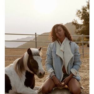 Free People Light Blue Jean Jacket with Cream Lining